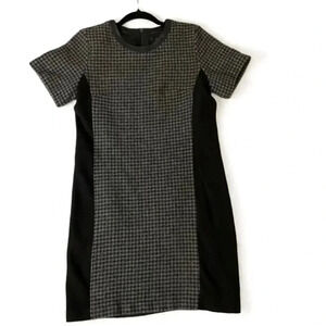 J Crew Womens‎ Grey Wool Blend Leather Trim Short Sleeve Shift Dress